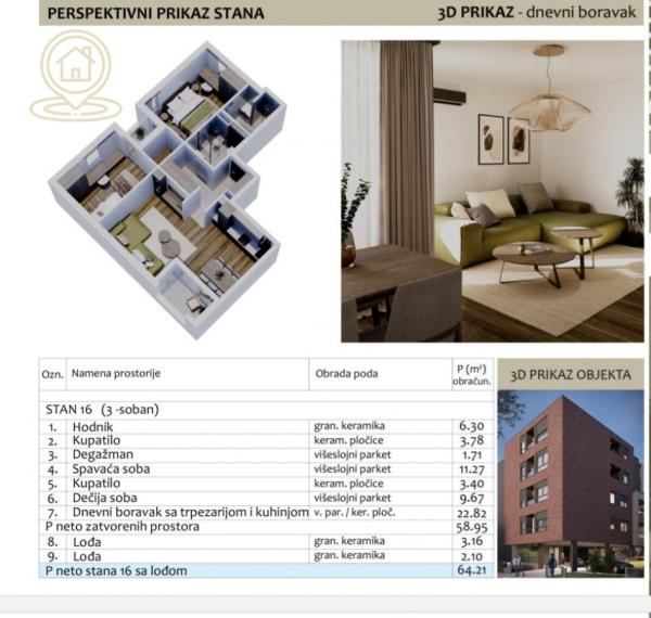 Slika 2 - Trosoban stan na prodaju, 64m2, 128.400€