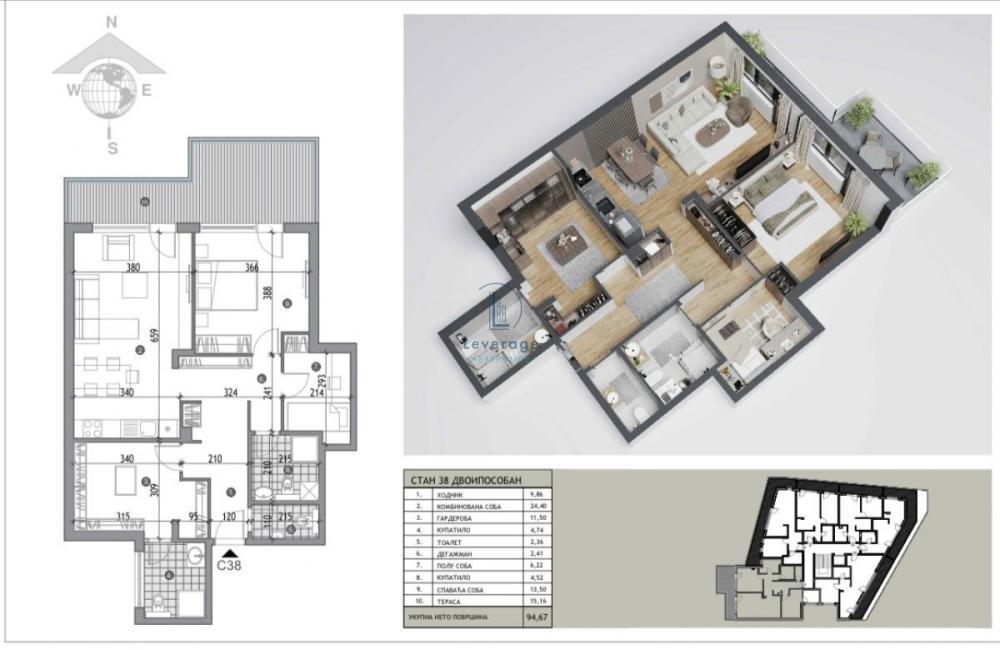 Glavna slika -Dvoiposoban stan na prodaju, 94m2, 215.184€