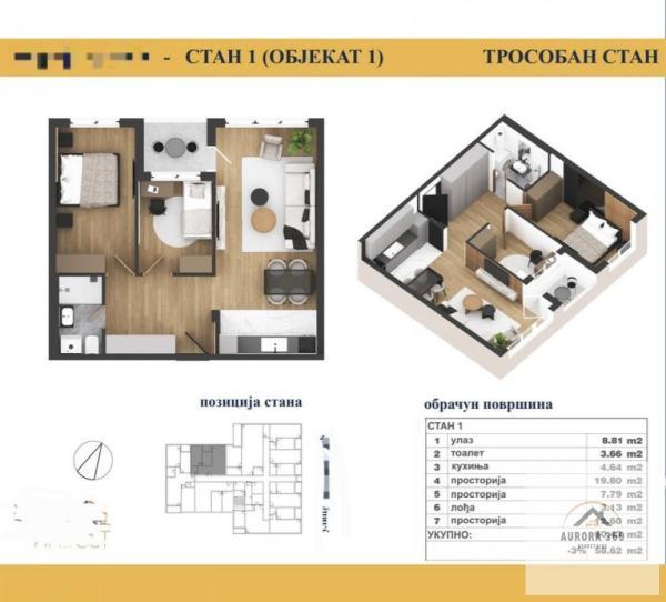 Glavna slika -Trosoban stan na prodaju, 60m2, 105.800€