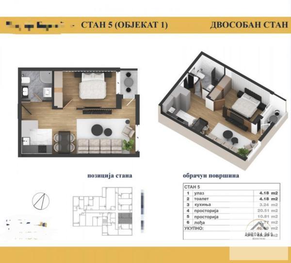 Glavna slika -Dvosoban stan na prodaju, 47m2, 86.560€