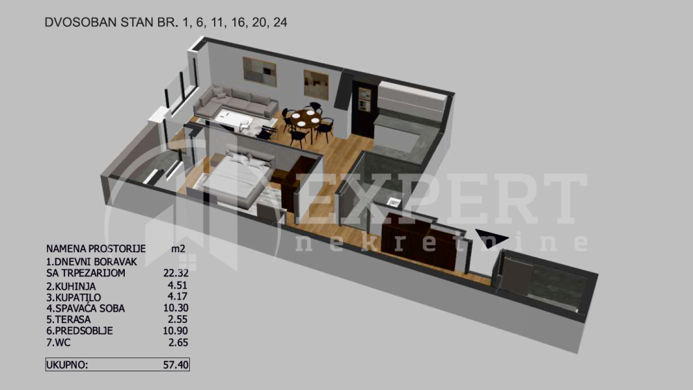 Slika 3 - Bulevar dr Zorana, Dvosoban stan na prodaju, 59m2, 125.500€