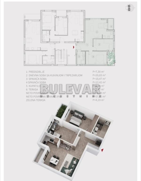 Slika 2 - Mirisnih vrba, Dvoiposoban stan na prodaju, 61m2, 111.530€