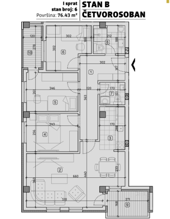 Slika 2 - Troiposoban stan na prodaju, 76m2, 137.500€