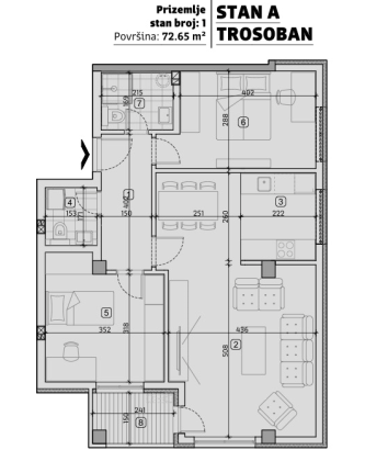 Slika 1 - Dvoiposoban stan na prodaju, 73m2, 127.140€