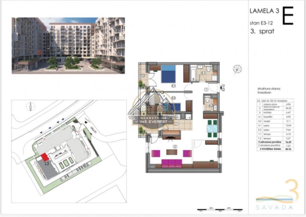 Glavna slika -Tošin Bunar, Trosoban stan na prodaju, 84m2, 335.840€