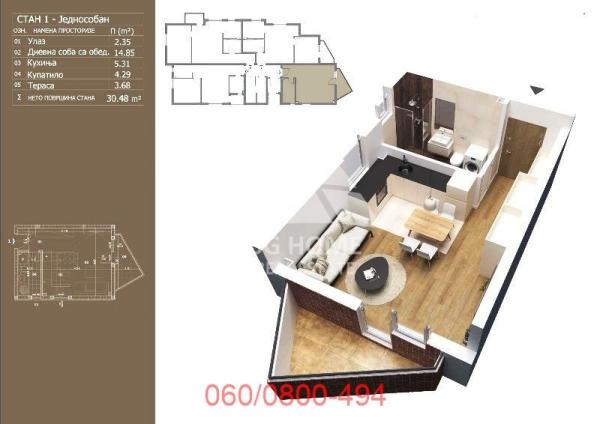 Slika 1 - Veletinska, Jednosoban stan na prodaju, 30m2, 61.000€