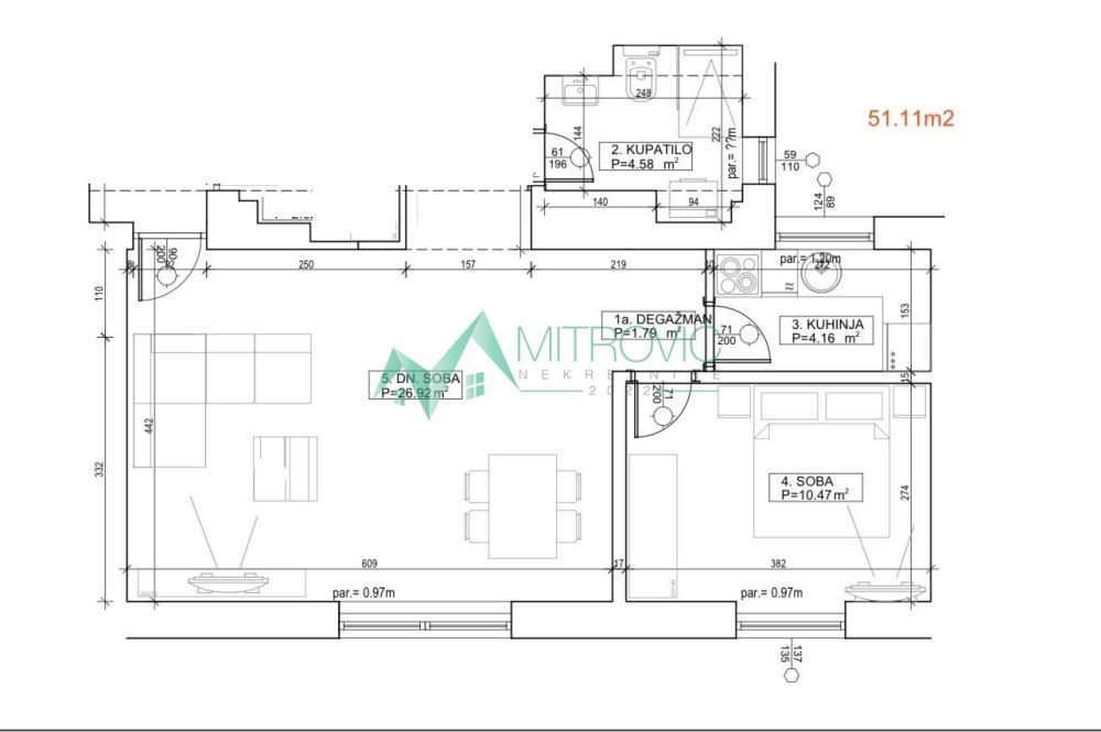 Glavna slika -Jednoiposoban stan na prodaju, 51m2, 163.552€