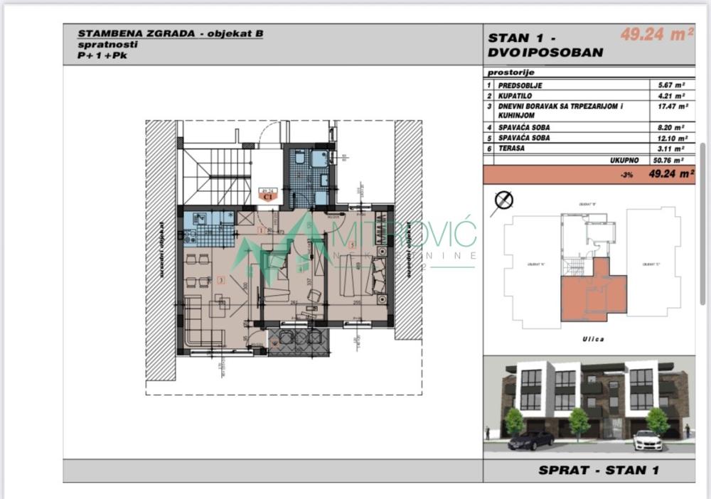 Slika 1 - Dvoiposoban stan na prodaju, 43m2, 104.800€