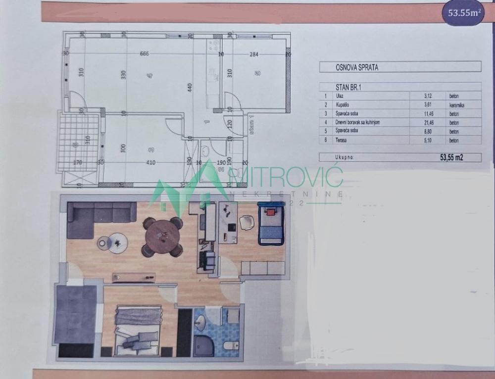 Slika 1 - Dvoiposoban stan na prodaju, 53m2, 109.200€