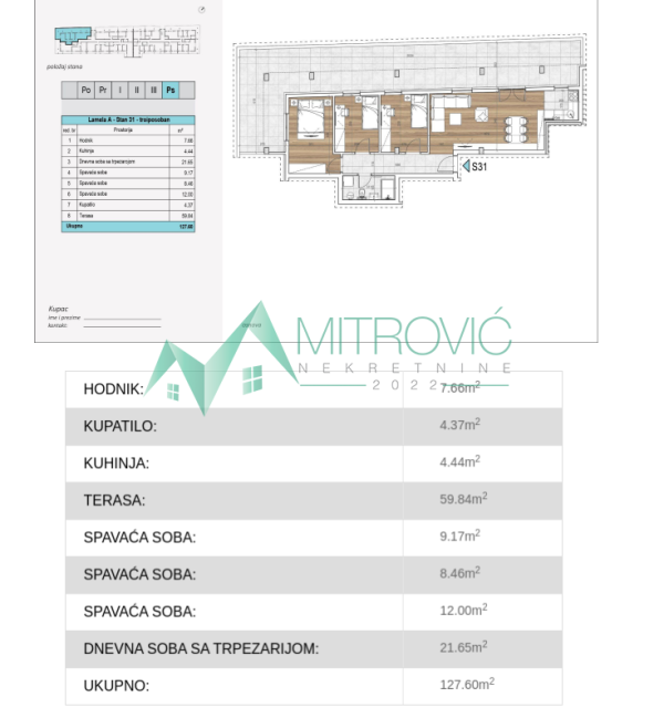 Slika 1 - Troiposoban stan na prodaju, 127m2, 195.700€