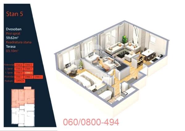 Slika 2 - Pašmanska, Dvosoban stan na prodaju, 60m2, 202.708€