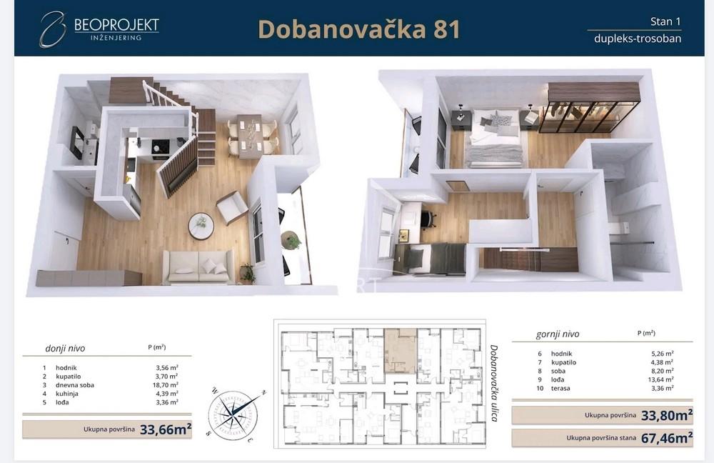 Slika 2 - Dobanovačka, Trosoban stan na prodaju, 57m2, 205.000€