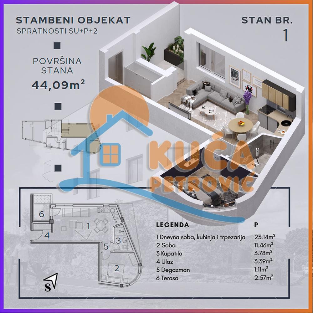 Slika 2 - Durmitorska, Dvosoban stan na prodaju, 44m2, 72.750€