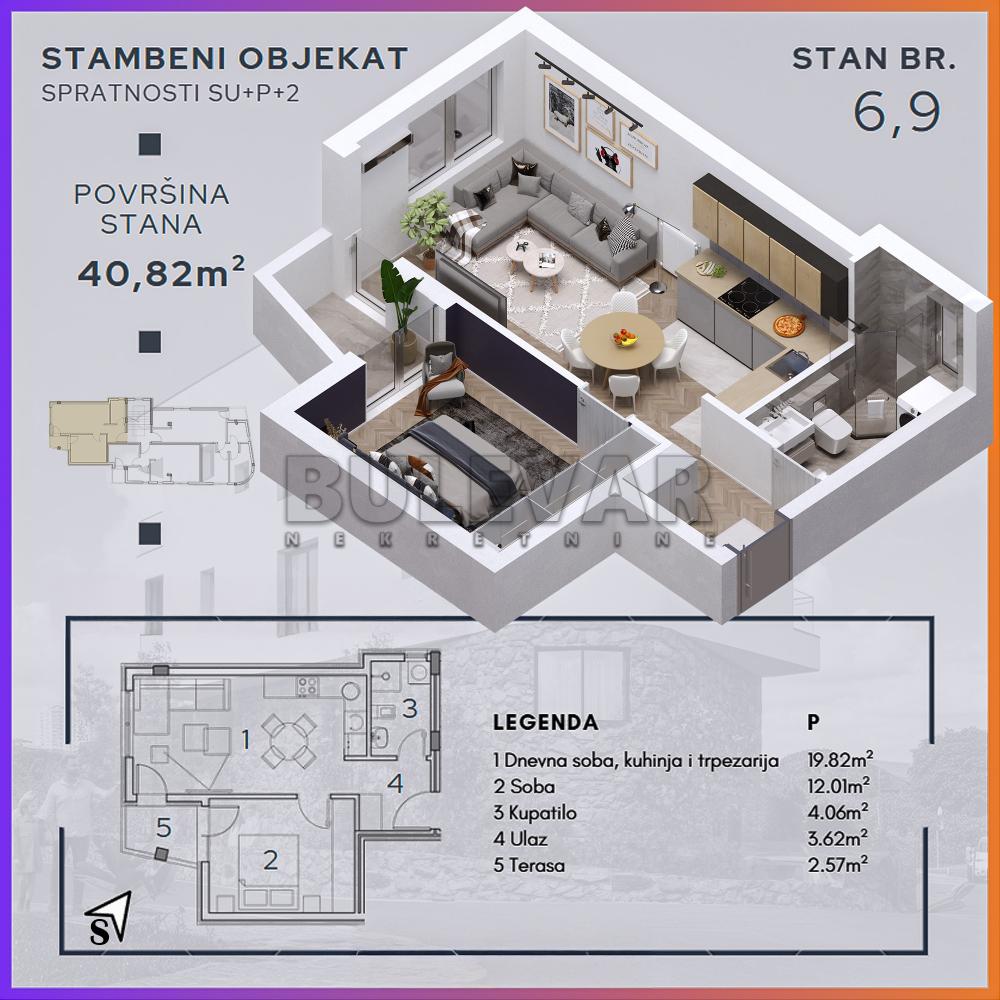 Slika 2 - Durmitorska, Dvosoban stan na prodaju, 40m2, 67.350€
