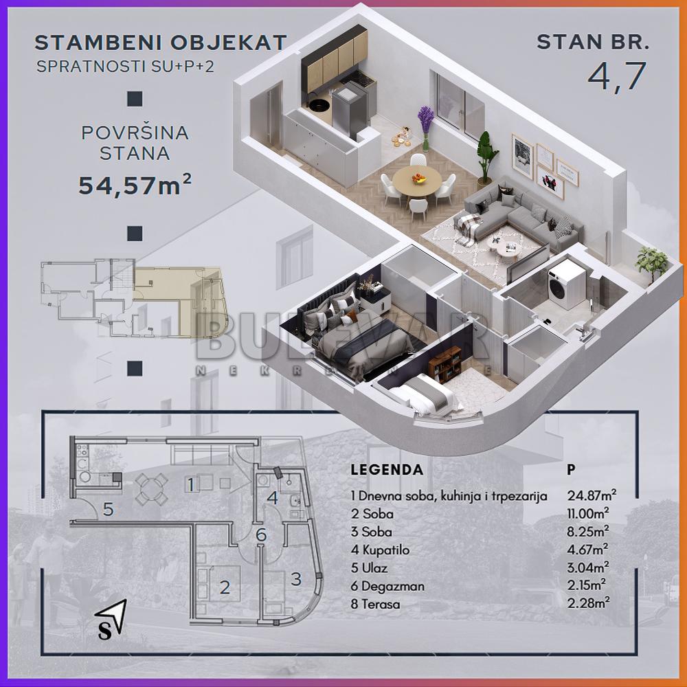 Slika 2 - Durmitorska, Dvoiposoban stan na prodaju, 54m2, 90.000€