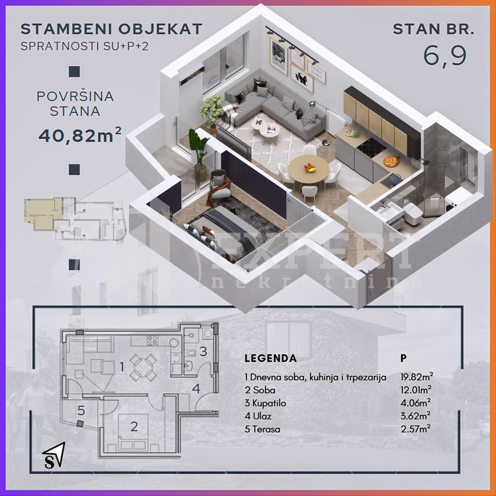 Slika 2 - Durmitorska, Dvosoban stan na prodaju, 40m2, 67.350€