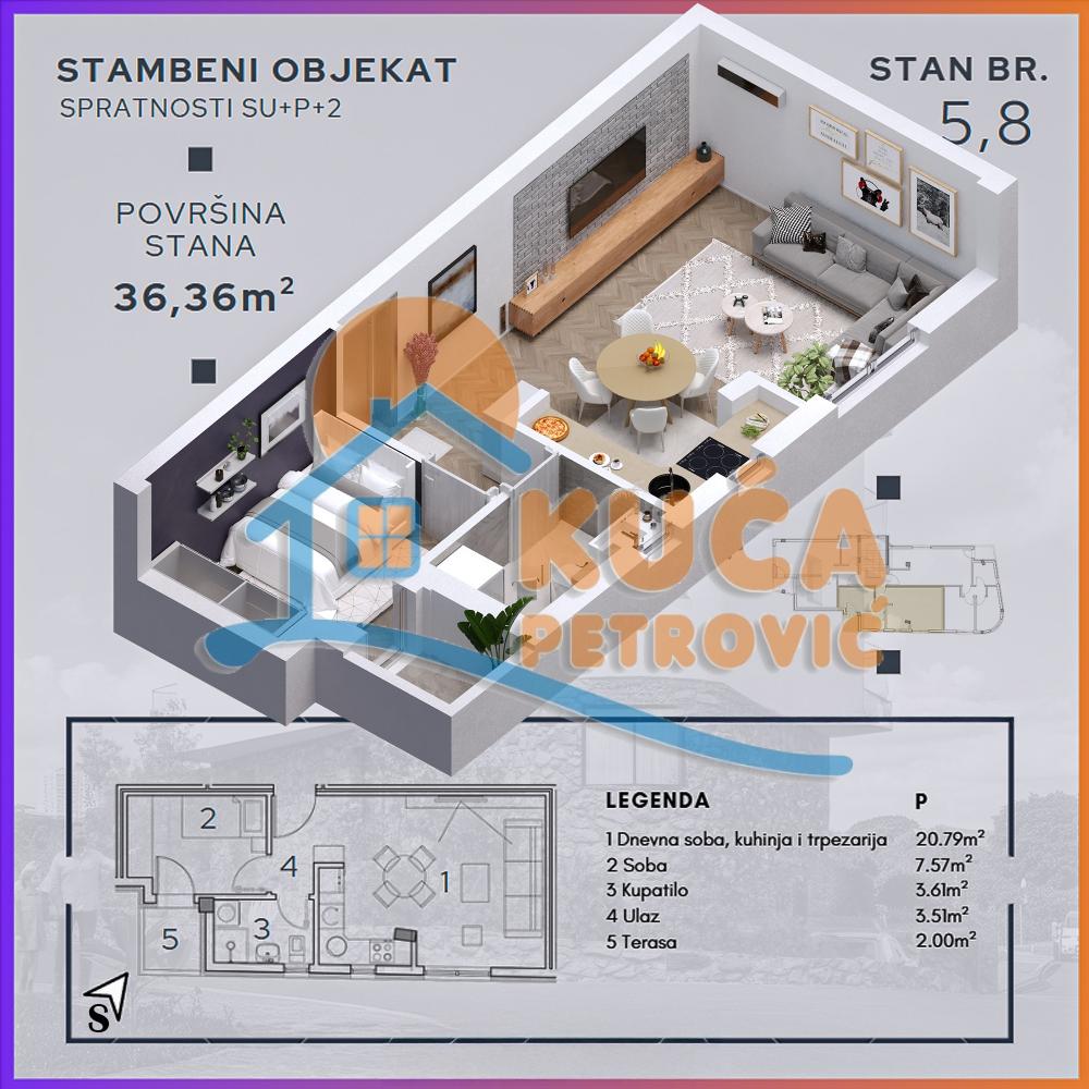 Slika 2 - Durmitorska, Jednoiposoban stan na prodaju, 36m2, 59.990€