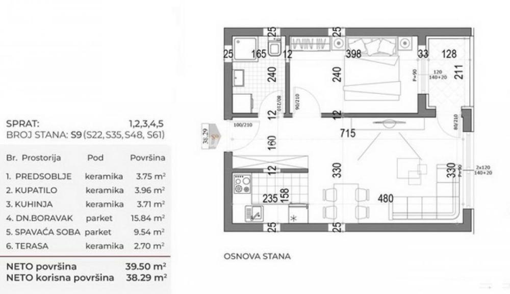 Glavna slika -Dvosoban stan na prodaju, 38m2, 100.600€