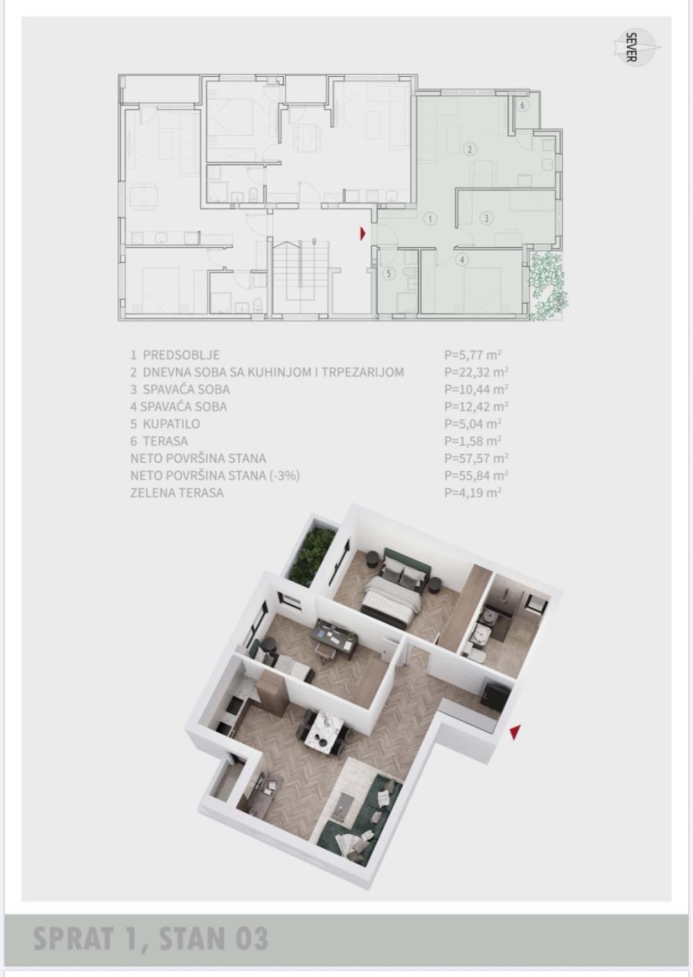 Slika 2 - Dvoiposoban stan na prodaju, 57m2, 102.630€