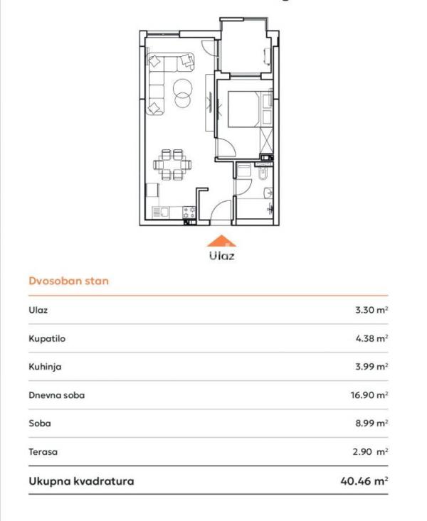 Slika 1 - Dvosoban stan na prodaju, 41m2, 145.500€