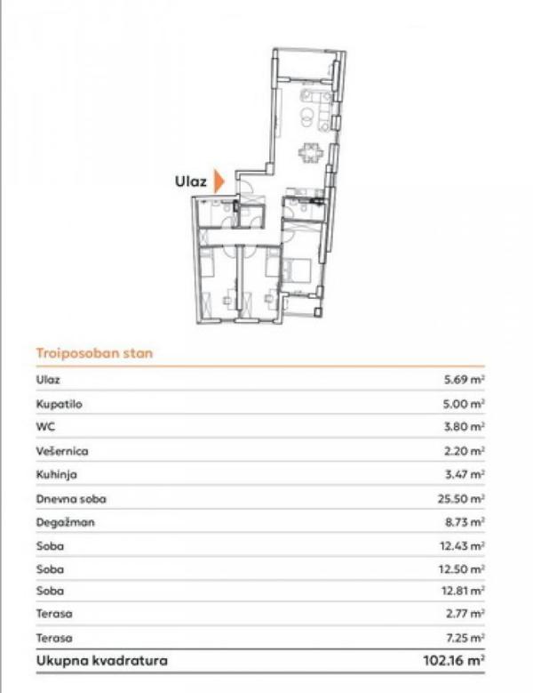Slika 1 - Četvorosoban stan na prodaju, 102m2, 324.100€