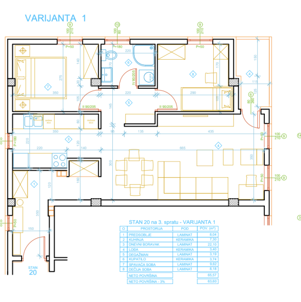 Slika 1 - Trosoban stan na prodaju, 63.60m2, 110.030€