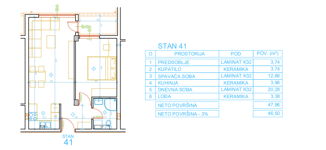 Glavna slika -Dvosoban stan na prodaju, 46.50m2, 76.725€