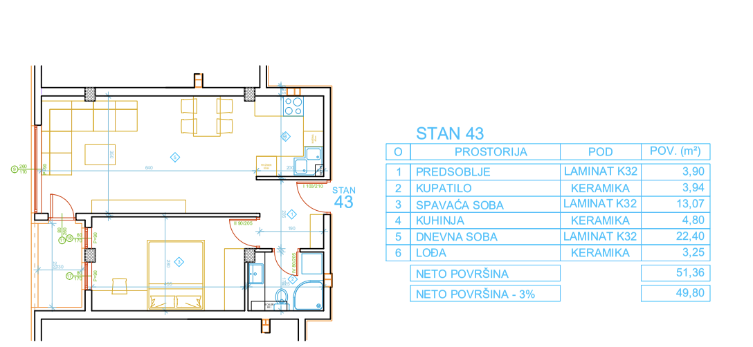 Slika 1 - Jednoiposoban stan na prodaju, 49.80m2, 82.170€