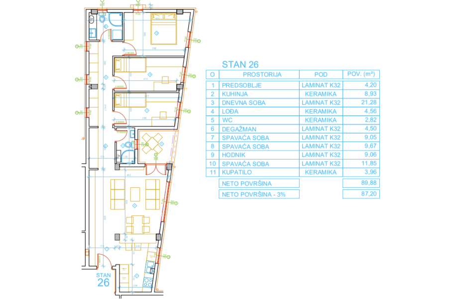 Slika 1 - Četvoroiposoban stan na prodaju, 87.20m2, 143.880€