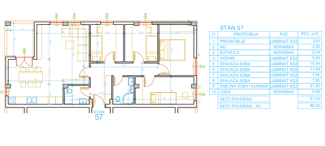 Slika 1 - Četvorosoban stan na prodaju, 88.30m2, 145.695€