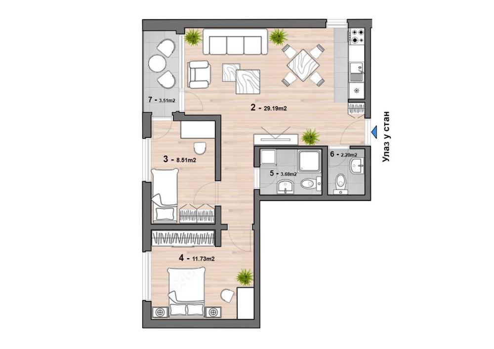 Slika 1 - Dvoiposoban stan na prodaju, 59m2, 106.400€