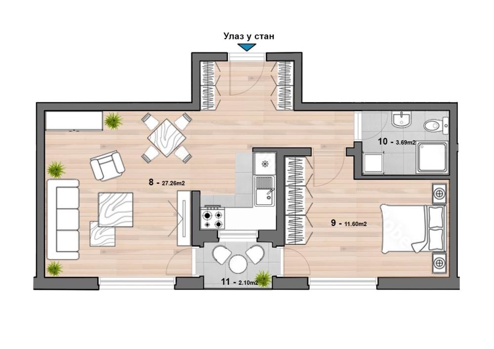 Slika 1 - Jednoiposoban stan na prodaju, 45m2, 83.500€