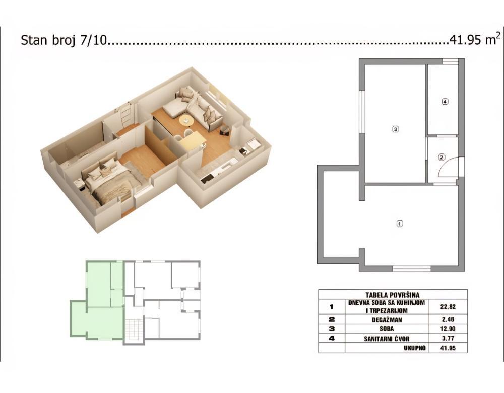 Glavna slika -Naselje Branko Bjegović, Jednoiposoban stan na prodaju, 41.95m2, 69.200€