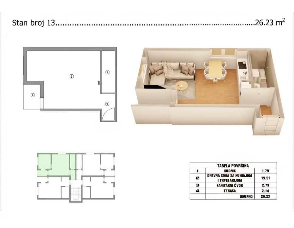 Glavna slika -Naselje Branko Bjegović, Jednoiposoban stan na prodaju, 26.23m2, 41.200€