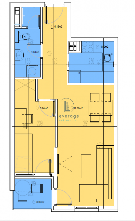 Slika 3 - Dvosoban stan na prodaju, 43m2, 73.678€