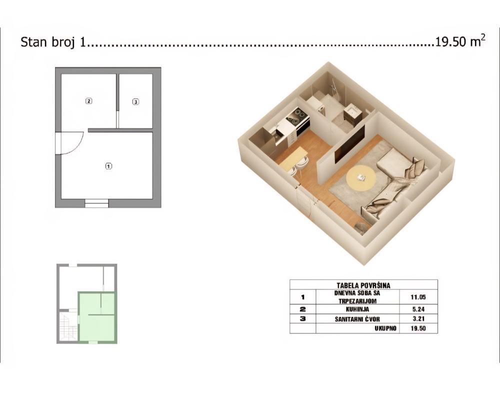 Glavna slika -Jednosoban stan na prodaju, 19.50m2, 24.720€