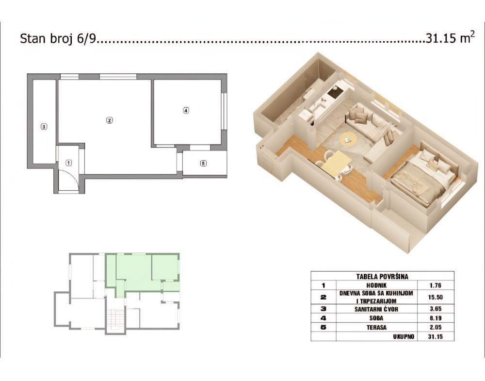 Glavna slika -Jednoiposoban stan na prodaju, 31.15m2, 55.800€