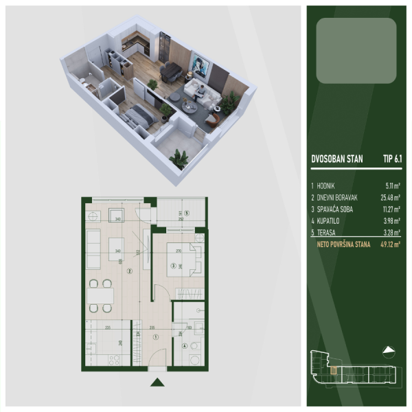 Glavna slika -U blizini parka Čair, Dvosoban stan na prodaju, 49.12m2, 102.660€