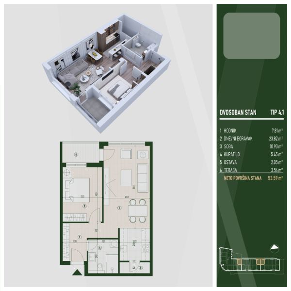 Glavna slika -U blizini parka Čair, Dvosoban stan na prodaju, 53.59m2, 111.413€