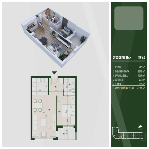 Glavna slika -U blizini parka Čair, Dvosoban stan na prodaju, 49.7m2, 102.779€
