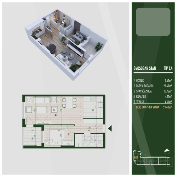 Glavna slika -U blizini parka Čair, Dvosoban stan na prodaju, 53.68m2, 116.324€