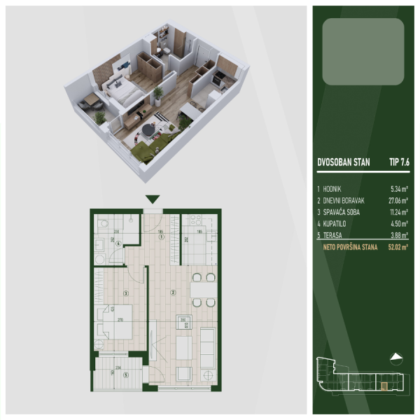 Glavna slika -U blizini parka Čair, Dvosoban stan na prodaju, 52.22m2, 118.904€