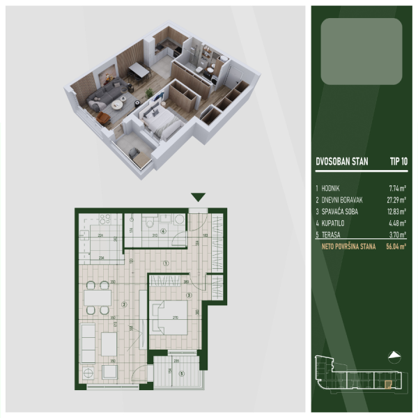 Glavna slika -U blizini parka Čair, Dvosoban stan na prodaju, 56.04m2, 115.274€