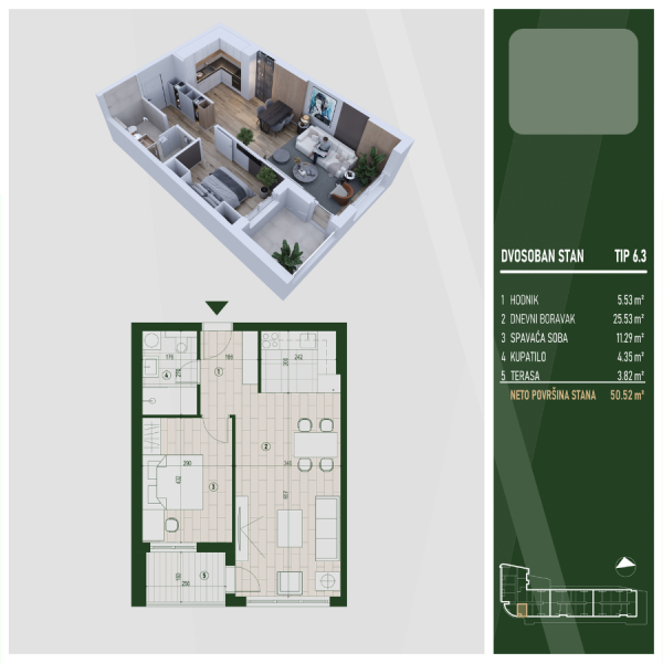 Glavna slika -U blizini Kliničkog centra, Dvosoban stan na prodaju, 50.52m2, 104.475€