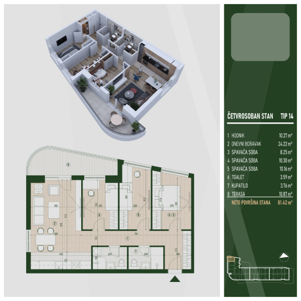 Glavna slika -U blizini Kliničkog centra, Četvorosoban stan na prodaju, 82.42m2, 163.898€