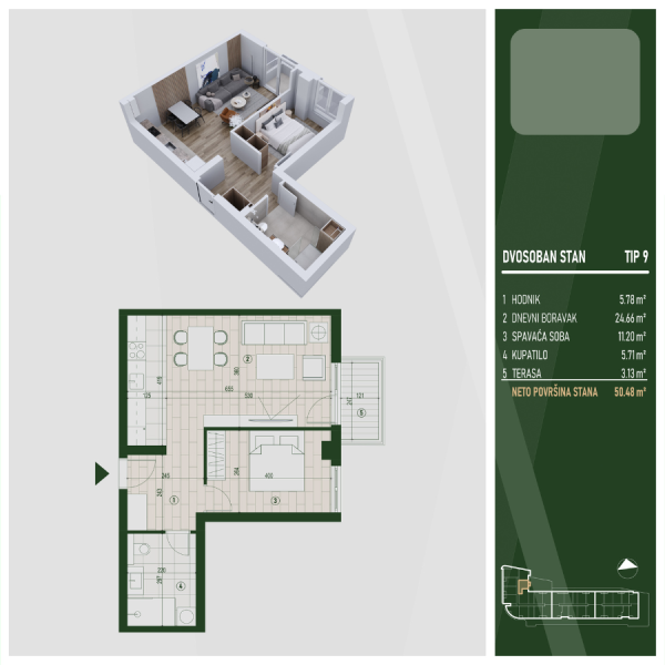 Glavna slika -U blizini Kliničkog, Dvosoban stan na prodaju, 50.48m2, 104.947€