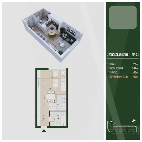 Glavna slika -U blizini Kliničkog centra, Jednosoban stan na prodaju, 35.1m2, 77.220€