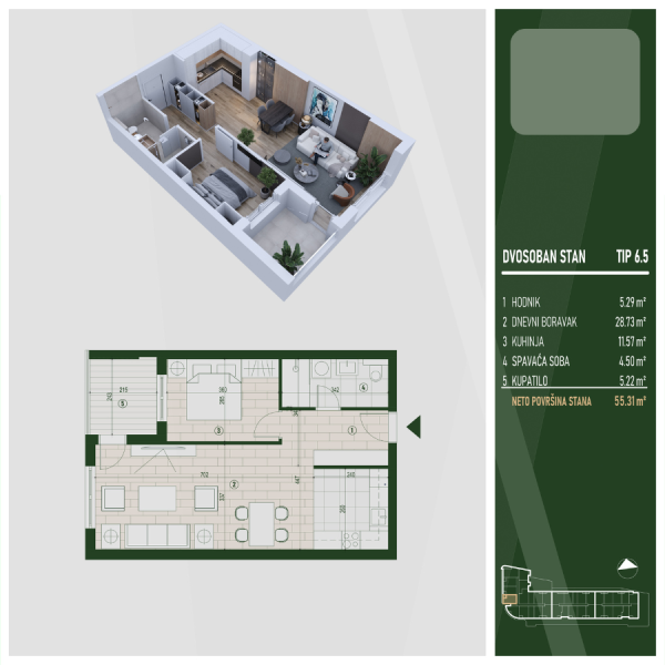 Glavna slika -U blizini Kliničkog, Dvosoban stan na prodaju, 55.01m2, 118.601€