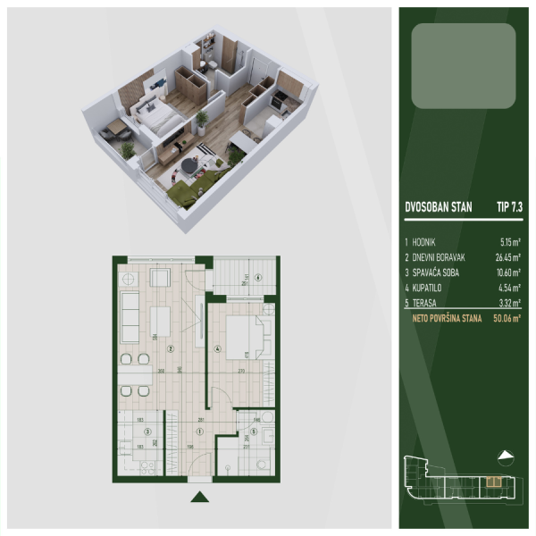 Glavna slika -U blizini Kliničkog i Čaira, Dvosoban stan na prodaju, 50.02m2, 108.393€