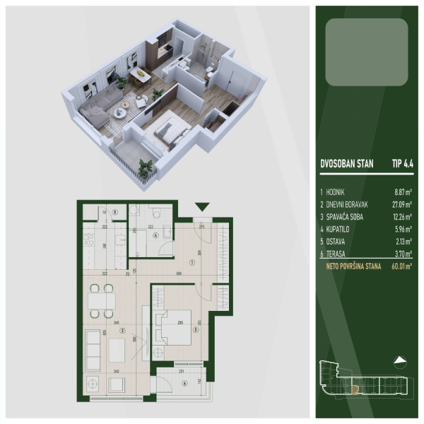 Glavna slika -U blizini Čaira i Kliničkog centra, Dvosoban stan na prodaju, 60.01m2, 122.760€